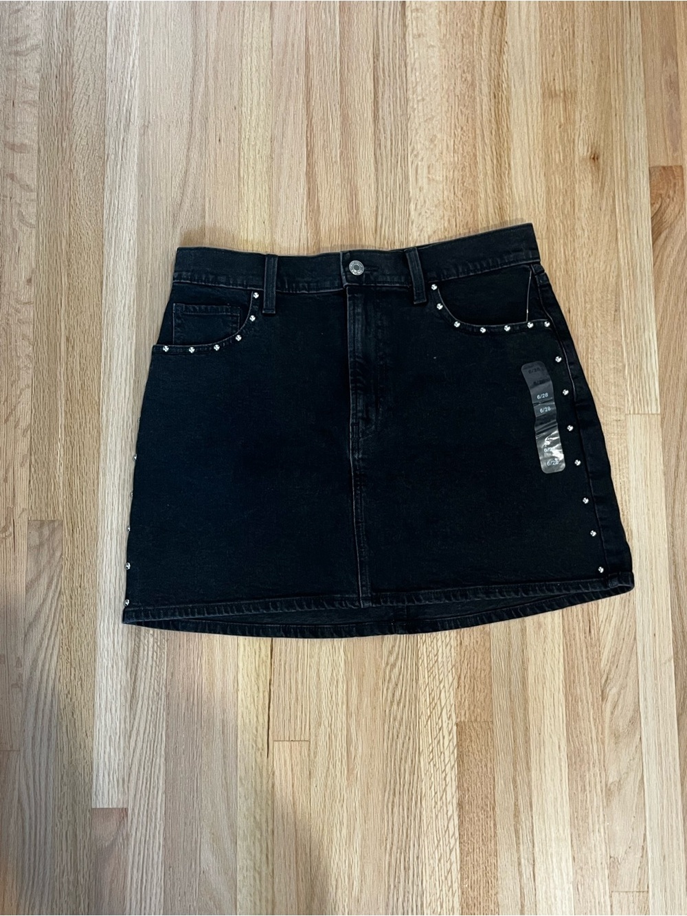 GAP Black Stud-Trim Denim Mini Skirt
